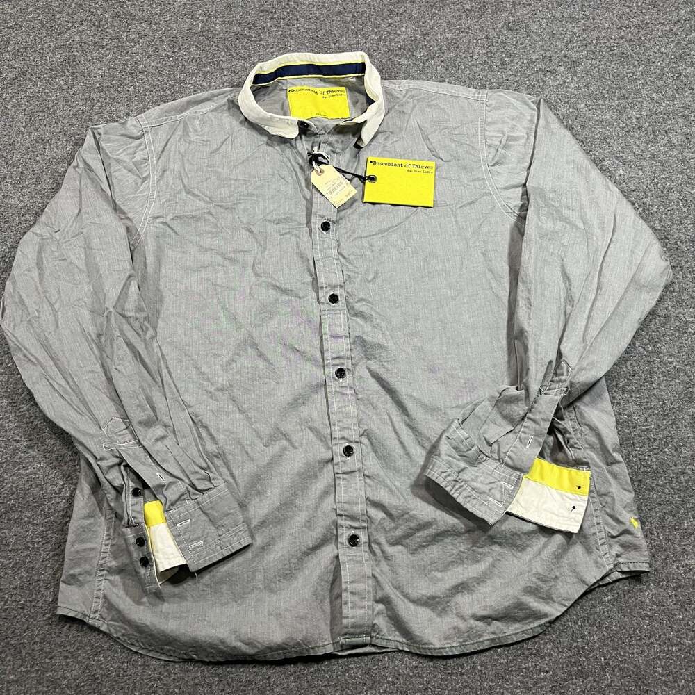 Descendant of Thieves Shirt Mens XXL Gray Cotton Pockets Long Sleeve Collared